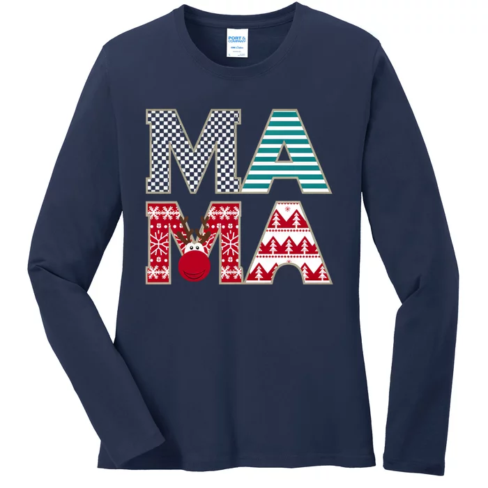 Mama Reindeer Plaid Christmas Holiday Design Ladies Long Sleeve Shirt