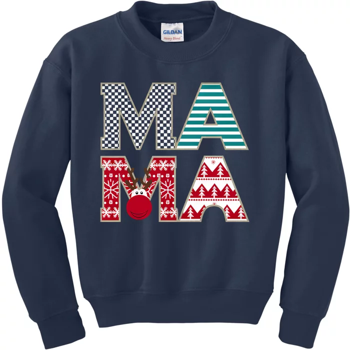 Mama Reindeer Plaid Christmas Holiday Design Kids Sweatshirt