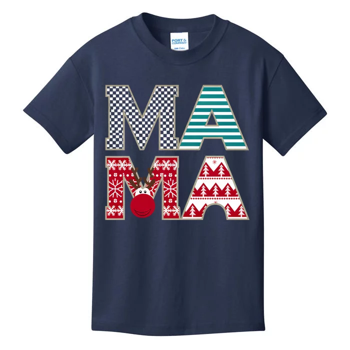 Mama Reindeer Plaid Christmas Holiday Design Kids T-Shirt