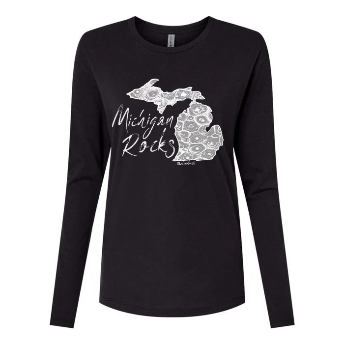 MICHIGAN ROCKS PETOSKEY STONE Womens Cotton Relaxed Long Sleeve T-Shirt