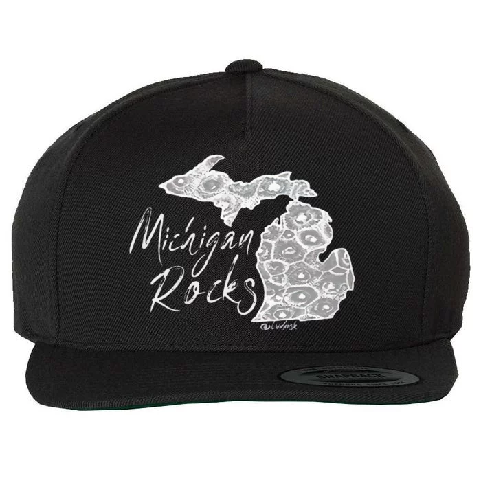 MICHIGAN ROCKS PETOSKEY STONE Wool Snapback Cap