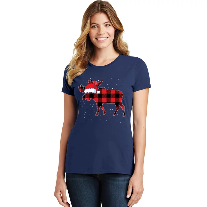 Moose Red Plaid Matching Family Buffalo Christmas Pajama Women's T-Shirt