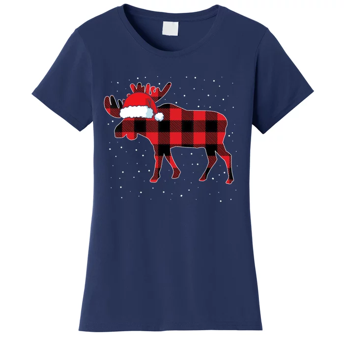 Moose Red Plaid Matching Family Buffalo Christmas Pajama Women's T-Shirt