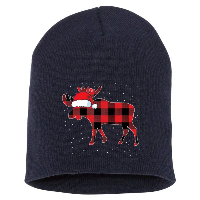 Moose Red Plaid Matching Family Buffalo Christmas Pajama Short Acrylic Beanie