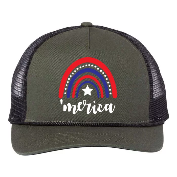 Merica Rainbow Patriotic 4th Of July Retro Rope Trucker Hat Cap