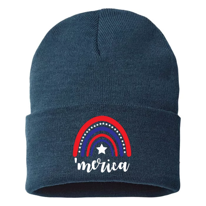 Merica Rainbow Patriotic 4th Of July Sustainable Knit Beanie