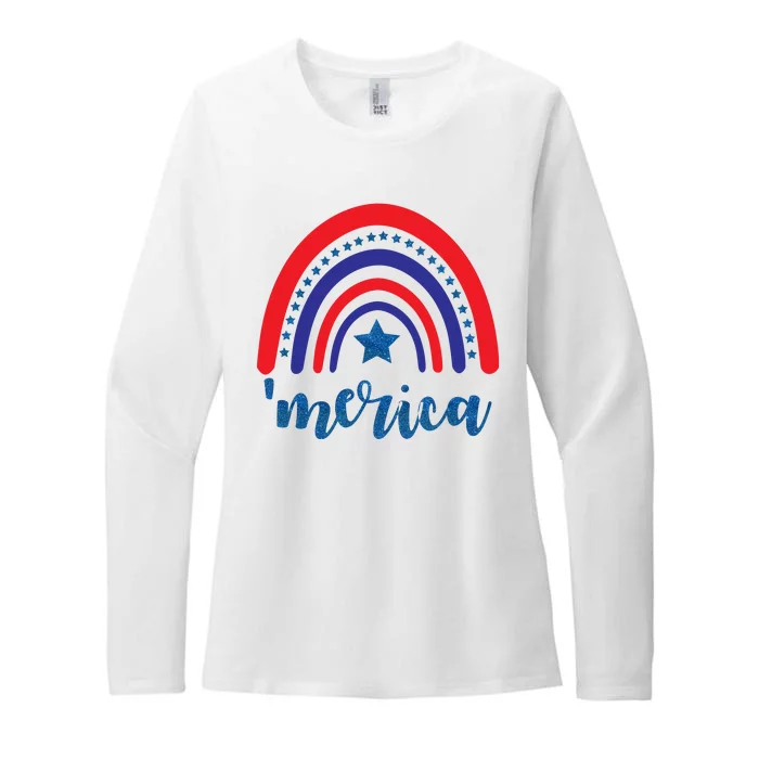 Merica Rainbow Patriotic 4th Of July Womens CVC Long Sleeve Shirt