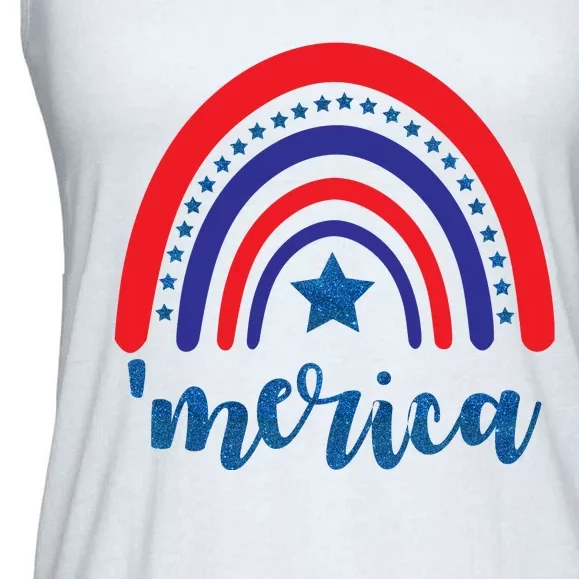 Merica Rainbow Patriotic 4th Of July Ladies Essential Flowy Tank