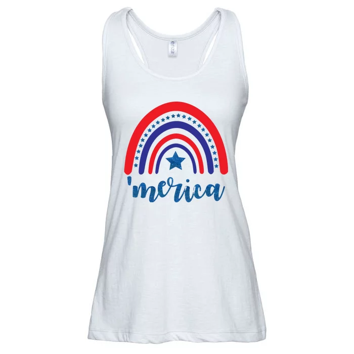 Merica Rainbow Patriotic 4th Of July Ladies Essential Flowy Tank