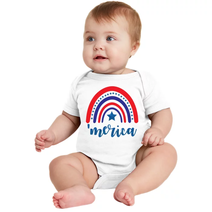 Merica Rainbow Patriotic 4th Of July Baby Bodysuit