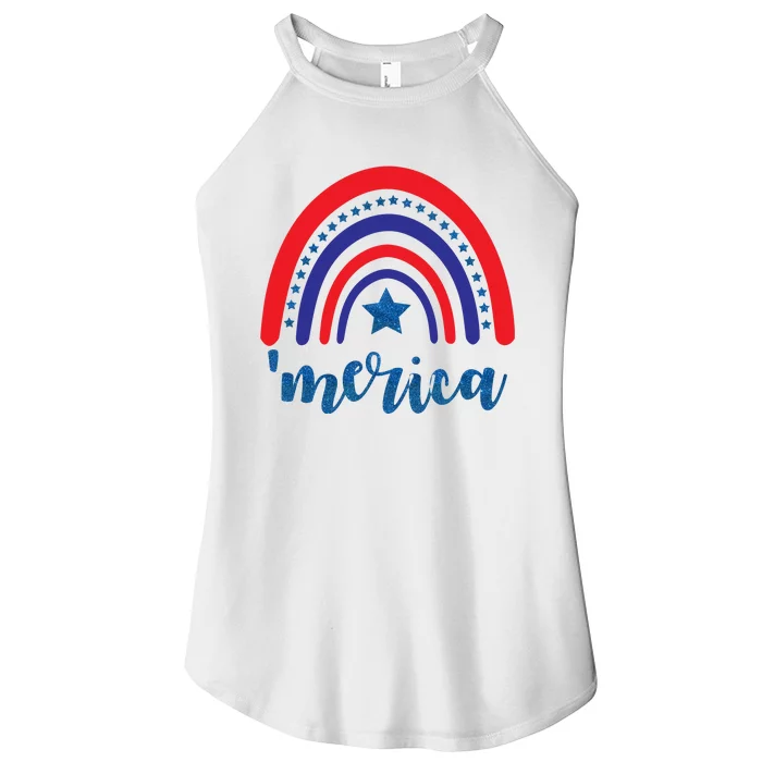 Merica Rainbow Patriotic 4th Of July Women’s Perfect Tri Rocker Tank