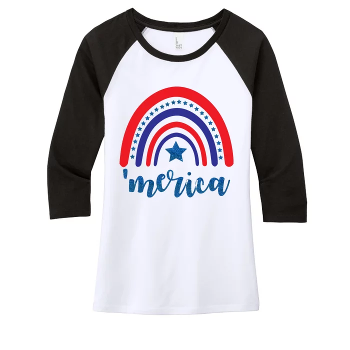 Merica Rainbow Patriotic 4th Of July Women's Tri-Blend 3/4-Sleeve Raglan Shirt