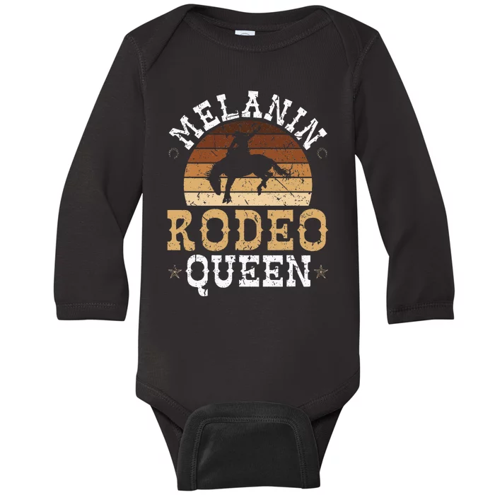 Melanin Rodeo Queen Bronc Riding African American Cowgirl Baby Long Sleeve Bodysuit