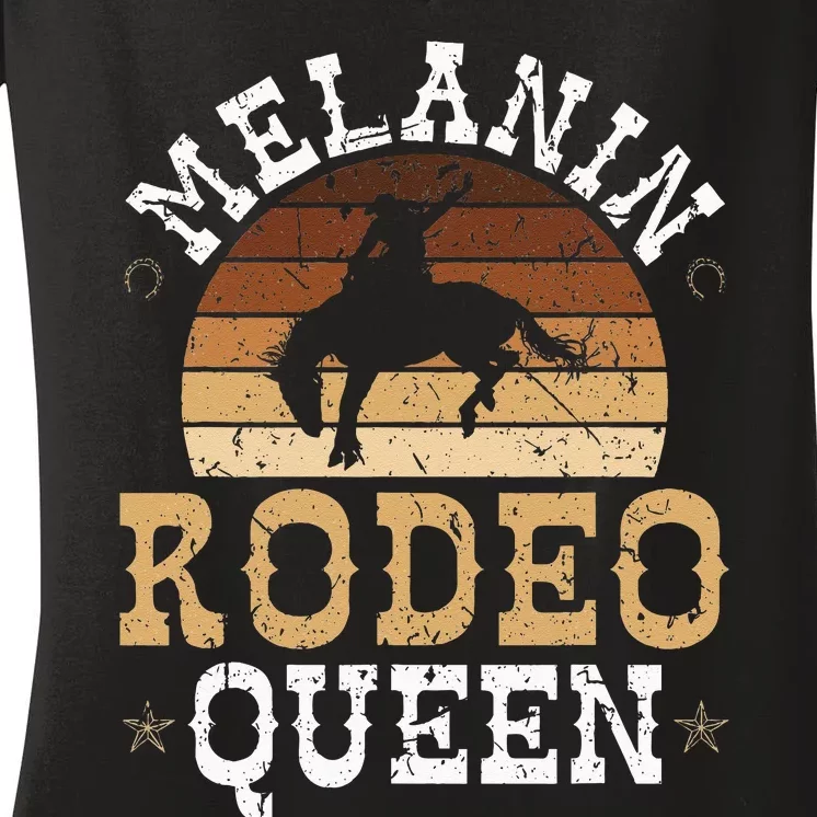 Melanin Rodeo Queen Bronc Riding African American Cowgirl Women's V-Neck T-Shirt