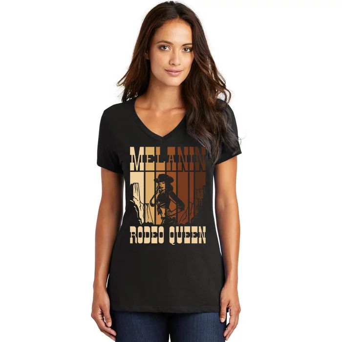 Melanin Rodeo Queen Countrygirl African American Cowgirl Women's V-Neck T-Shirt