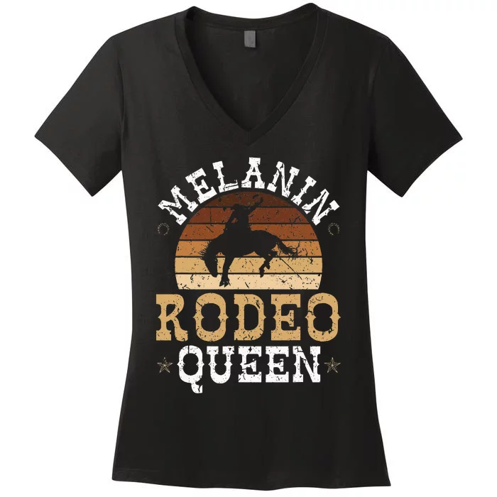 Melanin Rodeo Queen Bronc Riding African American Cowgirl Women's V-Neck T-Shirt