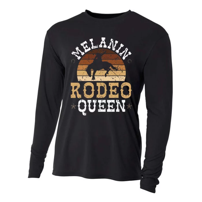 Melanin Rodeo Queen Bronc Riding African American Cowgirl Cooling Performance Long Sleeve Crew