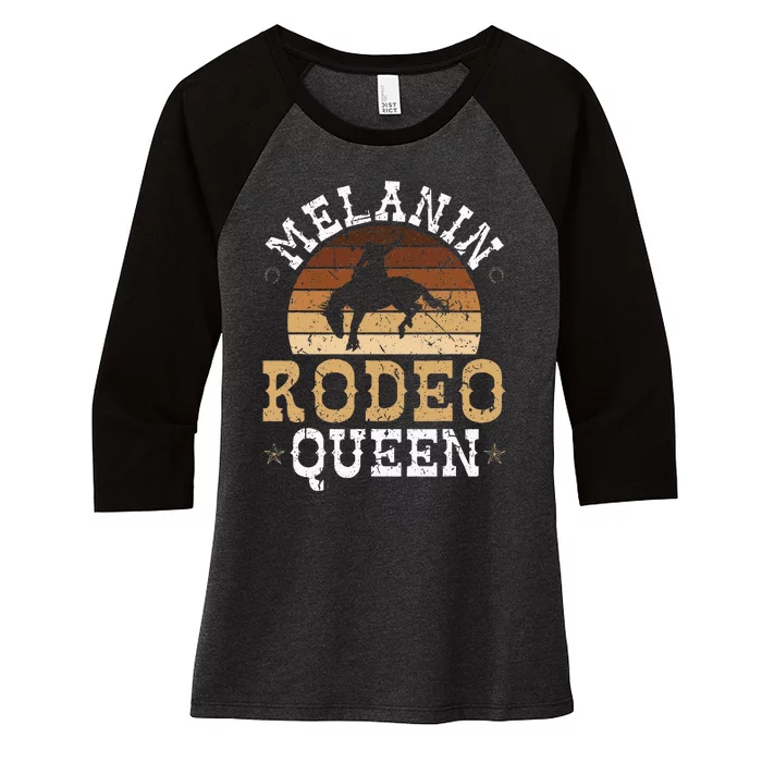 Melanin Rodeo Queen Bronc Riding African American Cowgirl Women's Tri-Blend 3/4-Sleeve Raglan Shirt