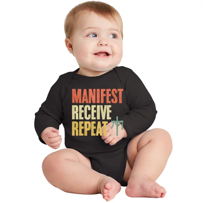 Manifest Receive Repeat Positive Thinking Law Of Attraction Baby Long Sleeve Bodysuit