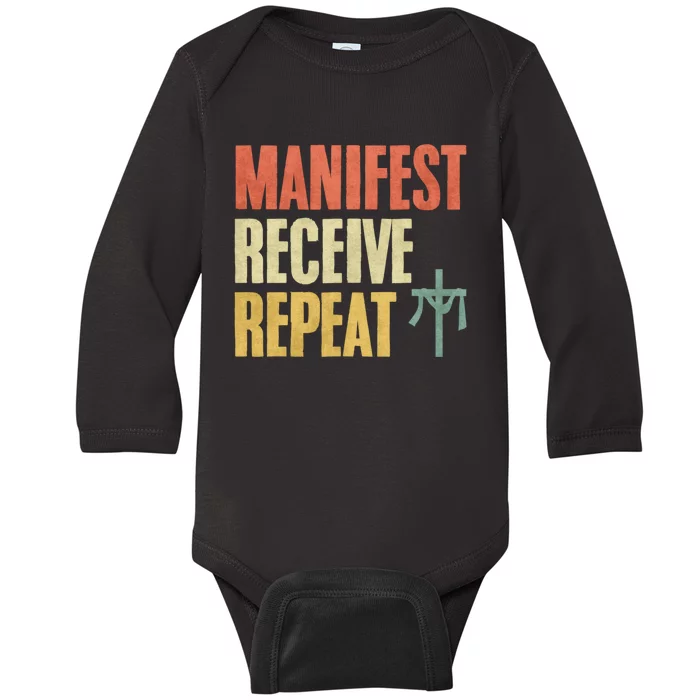 Manifest Receive Repeat Positive Thinking Law Of Attraction Baby Long Sleeve Bodysuit