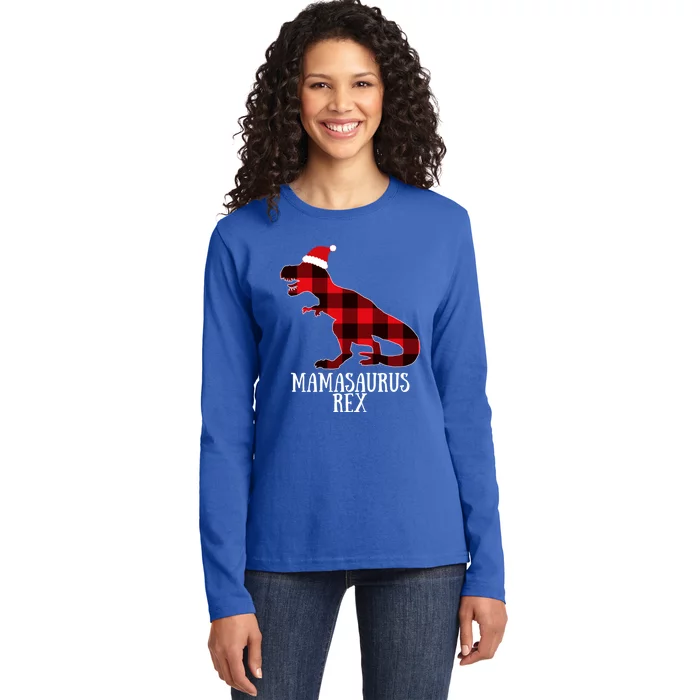 Mamasaurus Rex Red Check Trex Christmas Merch Great Gift Ladies Long Sleeve Shirt