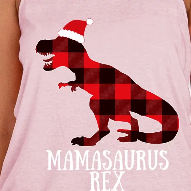 Mamasaurus Rex Red Check Trex Christmas Merch Great Gift Women's Knotted Racerback Tank