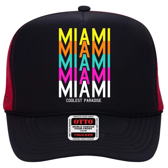 Miami Retro Repeat High Crown Mesh Trucker Hat