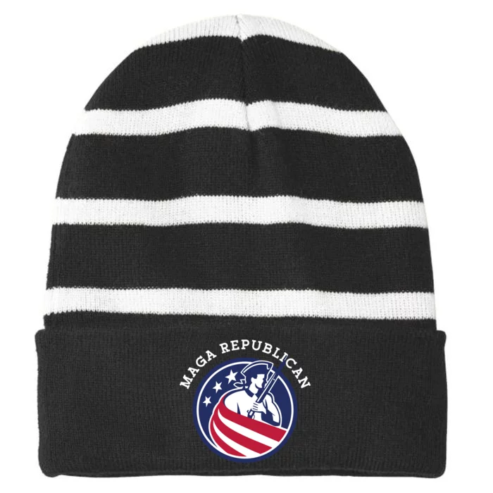 MAGA Republican Conservative Anti Biden Striped Beanie with Solid Band