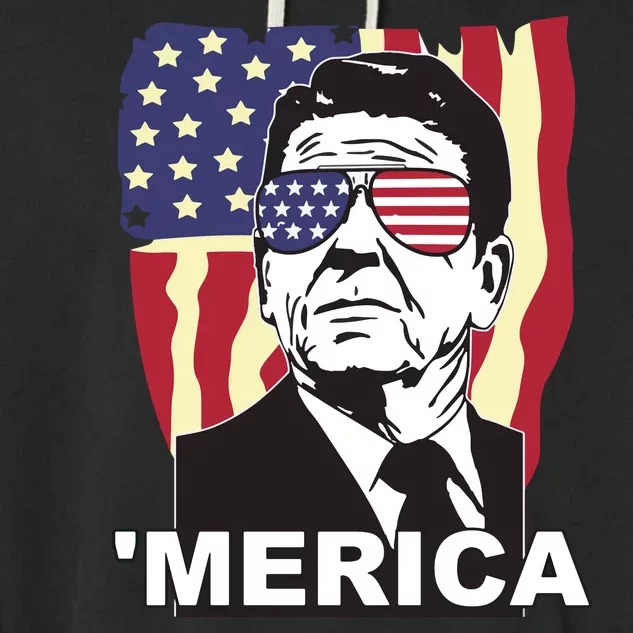 Merica Ronald Reagan Funny Usa Stars And Strips Proud American Garment-Dyed Fleece Hoodie