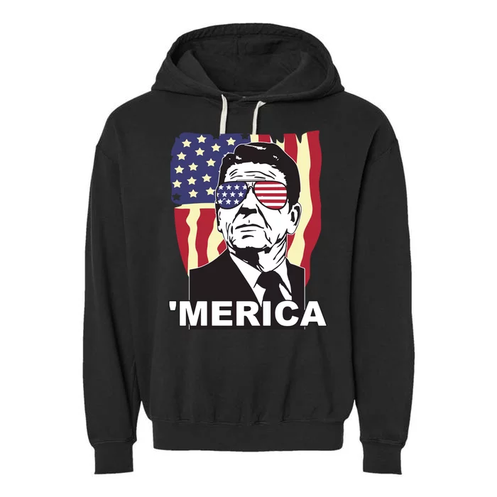 Merica Ronald Reagan Funny Usa Stars And Strips Proud American Garment-Dyed Fleece Hoodie