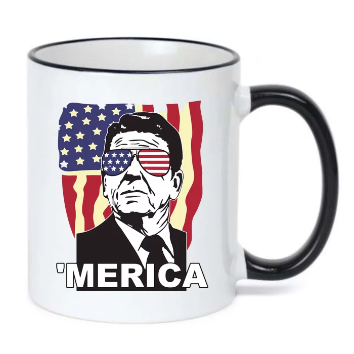 Merica Ronald Reagan Funny Usa Stars And Strips Proud American Black Color Changing Mug