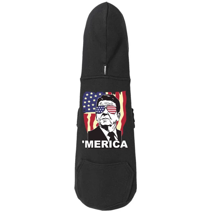 Merica Ronald Reagan Funny Usa Stars And Strips Proud American Doggie 3-End Fleece Hoodie