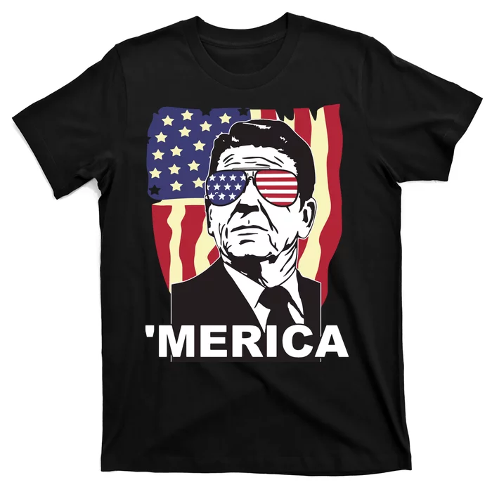 Merica Ronald Reagan Funny Usa Stars And Strips Proud American T-Shirt