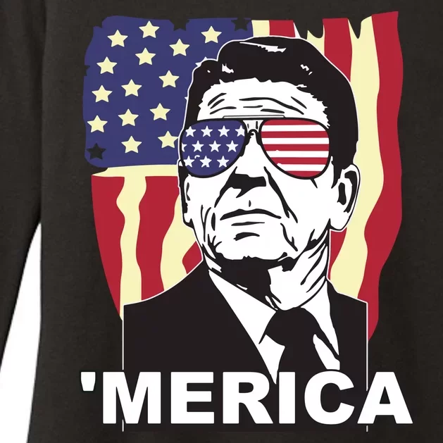 Merica Ronald Reagan Funny Usa Stars And Strips Proud American Womens CVC Long Sleeve Shirt