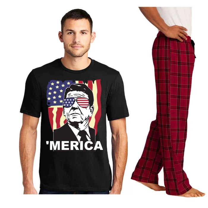 Merica Ronald Reagan Funny Usa Stars And Strips Proud American Pajama Set