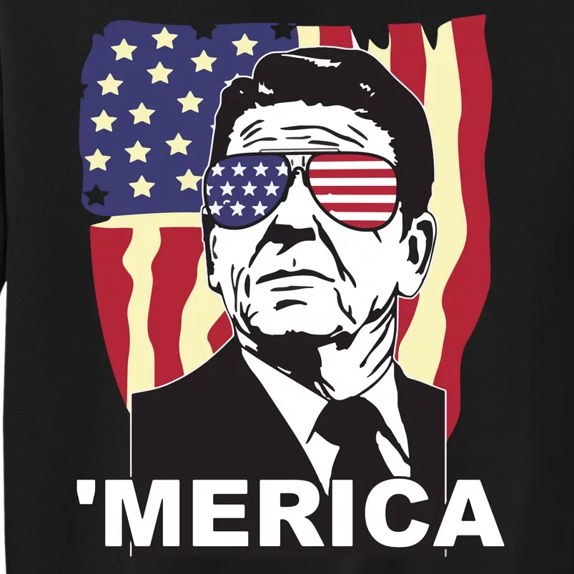 Merica Ronald Reagan Funny Usa Stars And Strips Proud American Tall Sweatshirt