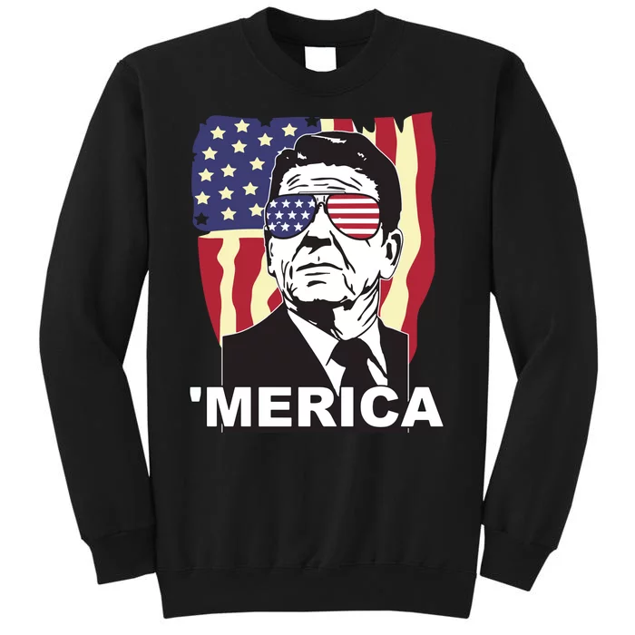 Merica Ronald Reagan Funny Usa Stars And Strips Proud American Tall Sweatshirt