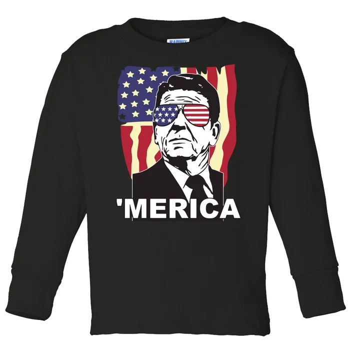 Merica Ronald Reagan Funny Usa Stars And Strips Proud American Toddler Long Sleeve Shirt