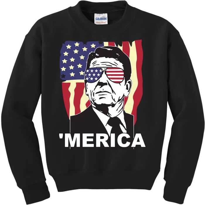 Merica Ronald Reagan Funny Usa Stars And Strips Proud American Kids Sweatshirt