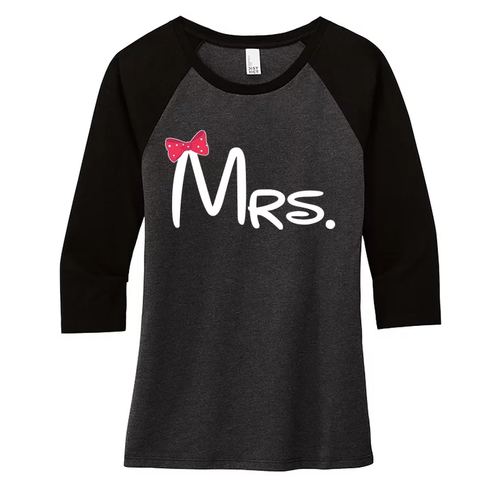 Mrs. Bow Tie Cute Matching Couples Women's Tri-Blend 3/4-Sleeve Raglan Shirt