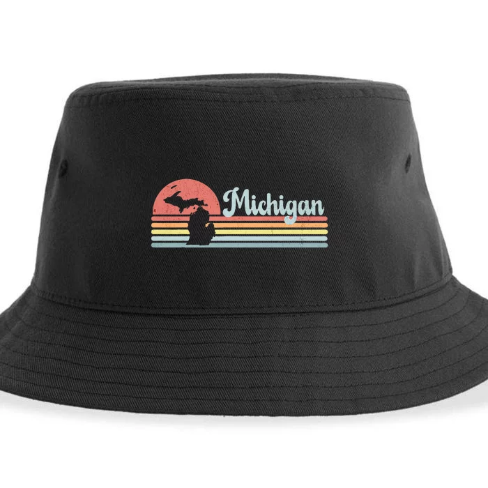 Michigan Retro Sunset Vacation Souvenir State Silhouette Sustainable Bucket Hat