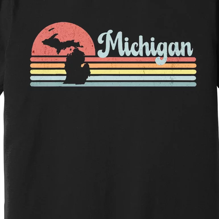 Michigan Retro Sunset Vacation Souvenir State Silhouette Premium T-Shirt