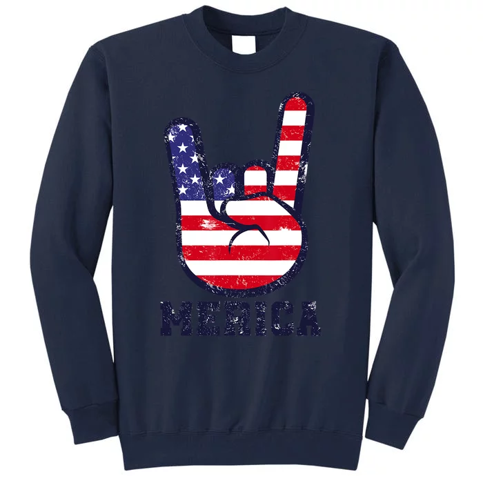 Merica Rock Sign 4th Of July American USA Flag Patriotic Tall Sweatshirt