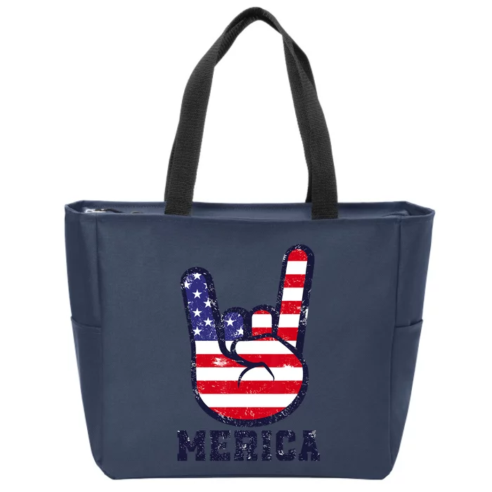 Merica Rock Sign 4th Of July American USA Flag Patriotic Zip Tote Bag