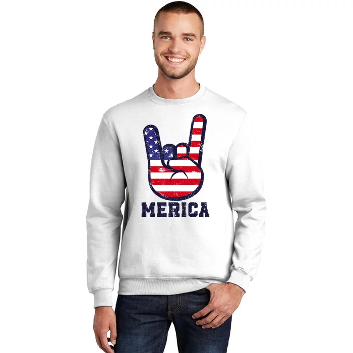 Merica Rock Sign 4th Of July American USA Flag Patriotic Sweatshirt