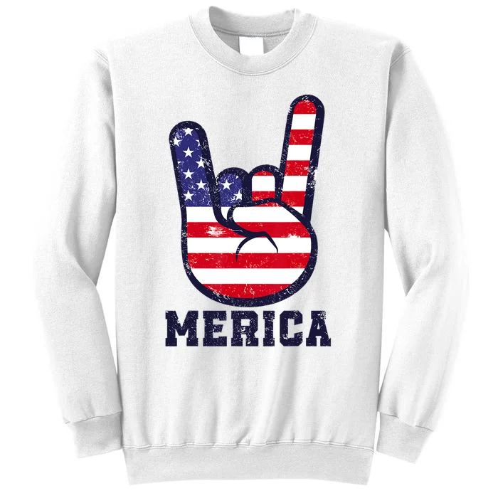 Merica Rock Sign 4th Of July American USA Flag Patriotic Sweatshirt