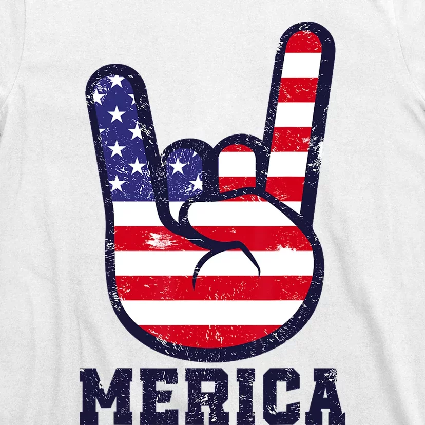 Merica Rock Sign 4th Of July American USA Flag Patriotic T-Shirt