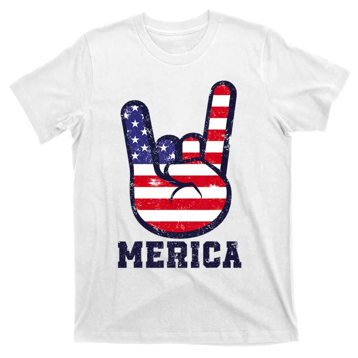 Merica Rock Sign 4th Of July American USA Flag Patriotic T-Shirt