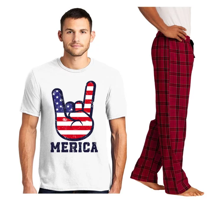 Merica Rock Sign 4th Of July American USA Flag Patriotic Pajama Set