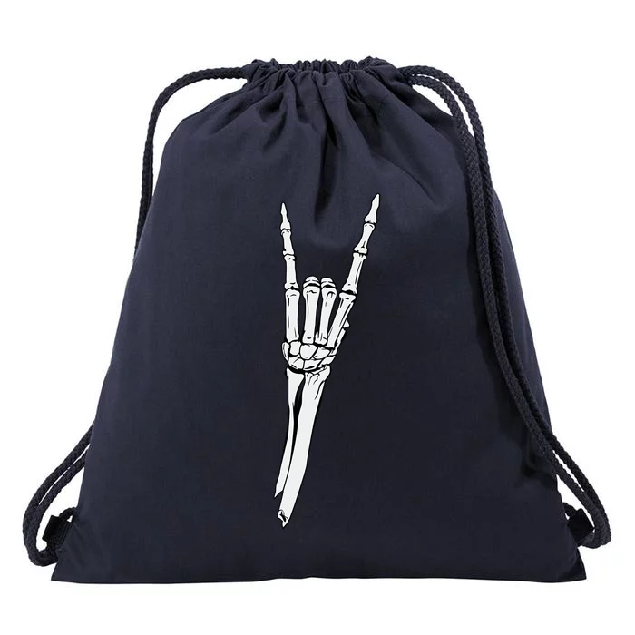 Metal Rocker Skeleton Hand Sign Rockstar Vibes Gift Drawstring Bag